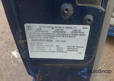 1999 Chevrolet Silverado 1500 Ls from USA, damaged, VIN 2GCEC19TOX1280520